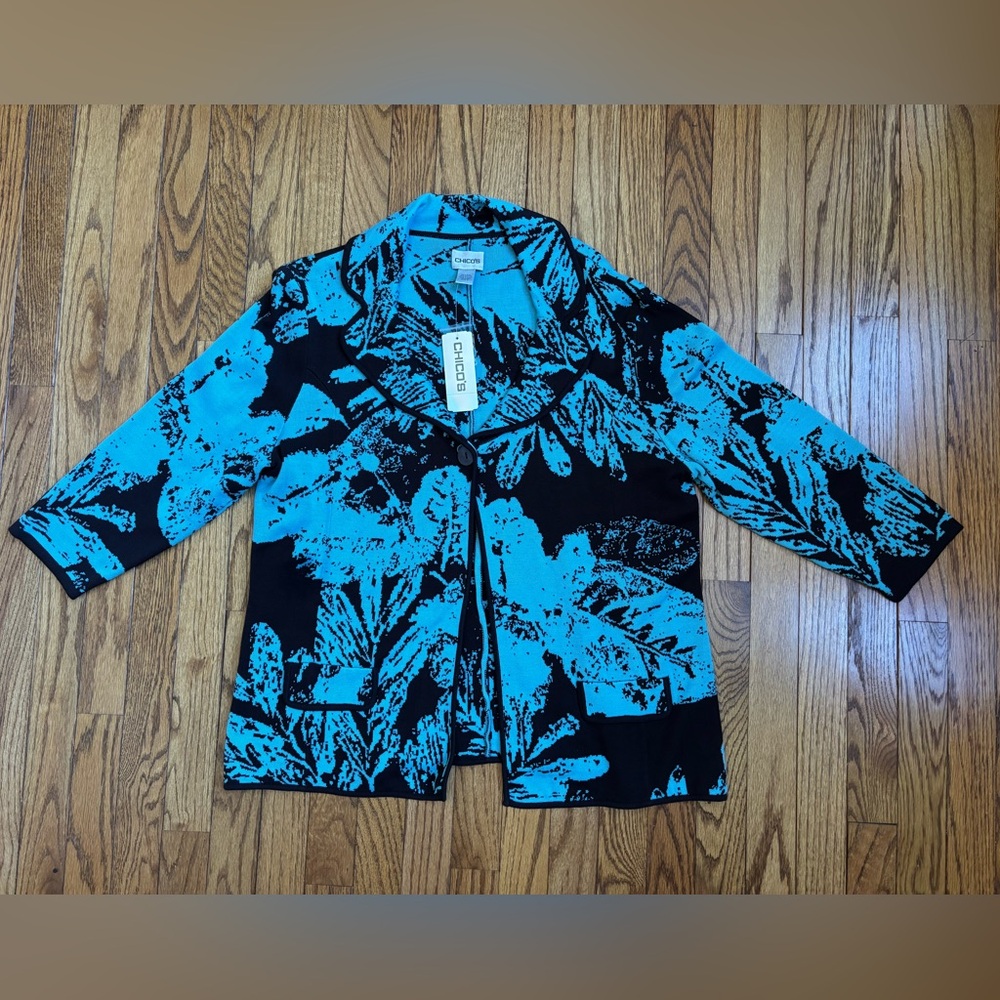 Chico's Blue and Black Floral Jacket